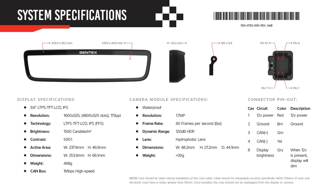 Gentex GNTX-R 2.0 Full Display Motorsport Rearview Camera